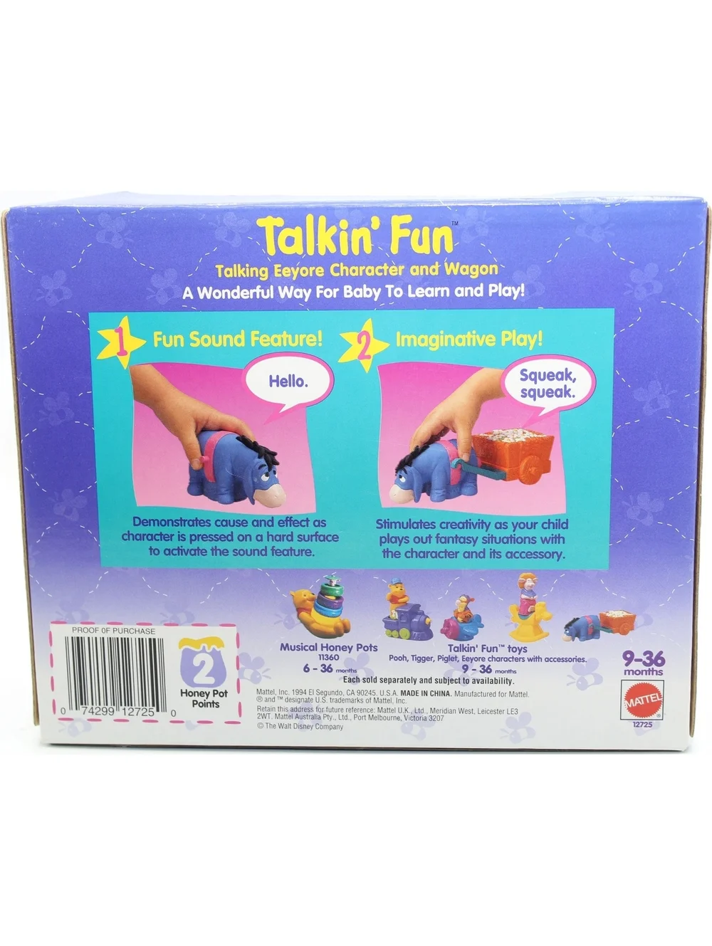 NIB VTG Disney Pooh Talkin' Fun Talking Eeyore Character And Wagon Toy 9-36 Mo.